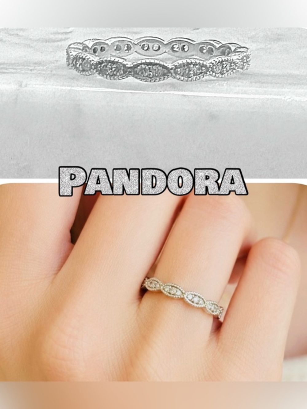 Pandora Sterling Silver 925 ALE Sparkling Leaves CZ Stacker Sz 8/8.5 FIRM